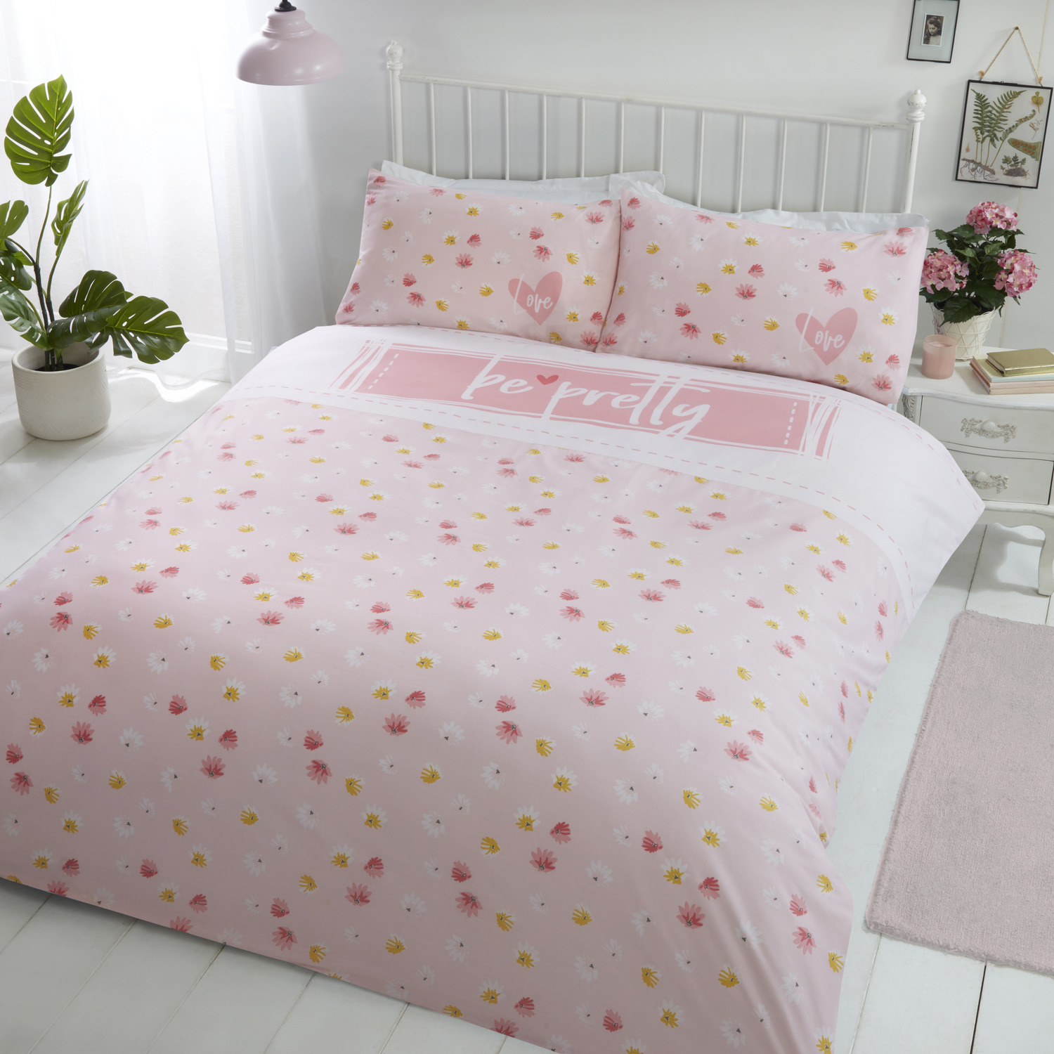 Be Pretty Polycotton Duvet Set With Pillowcase - Pink King