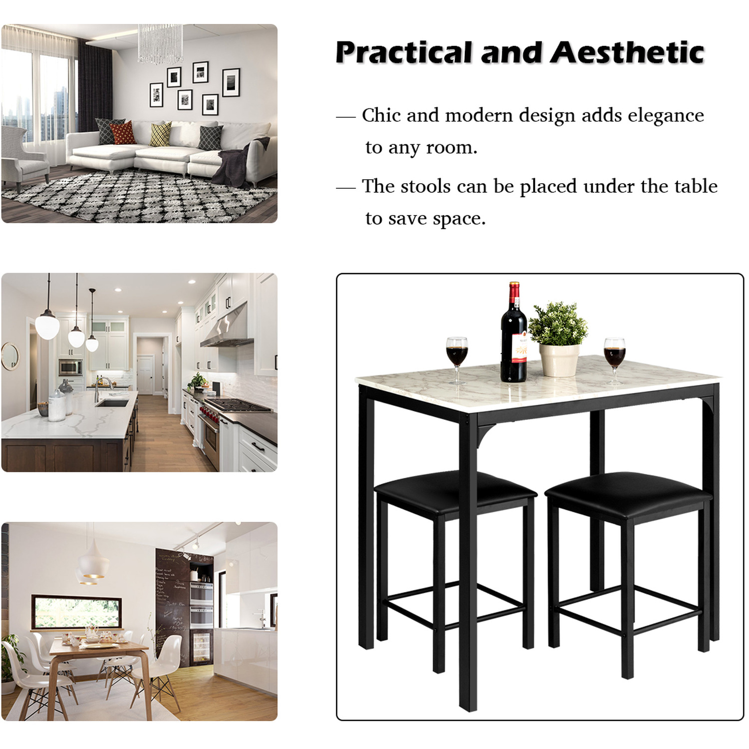 Compact Dining Table Set - White