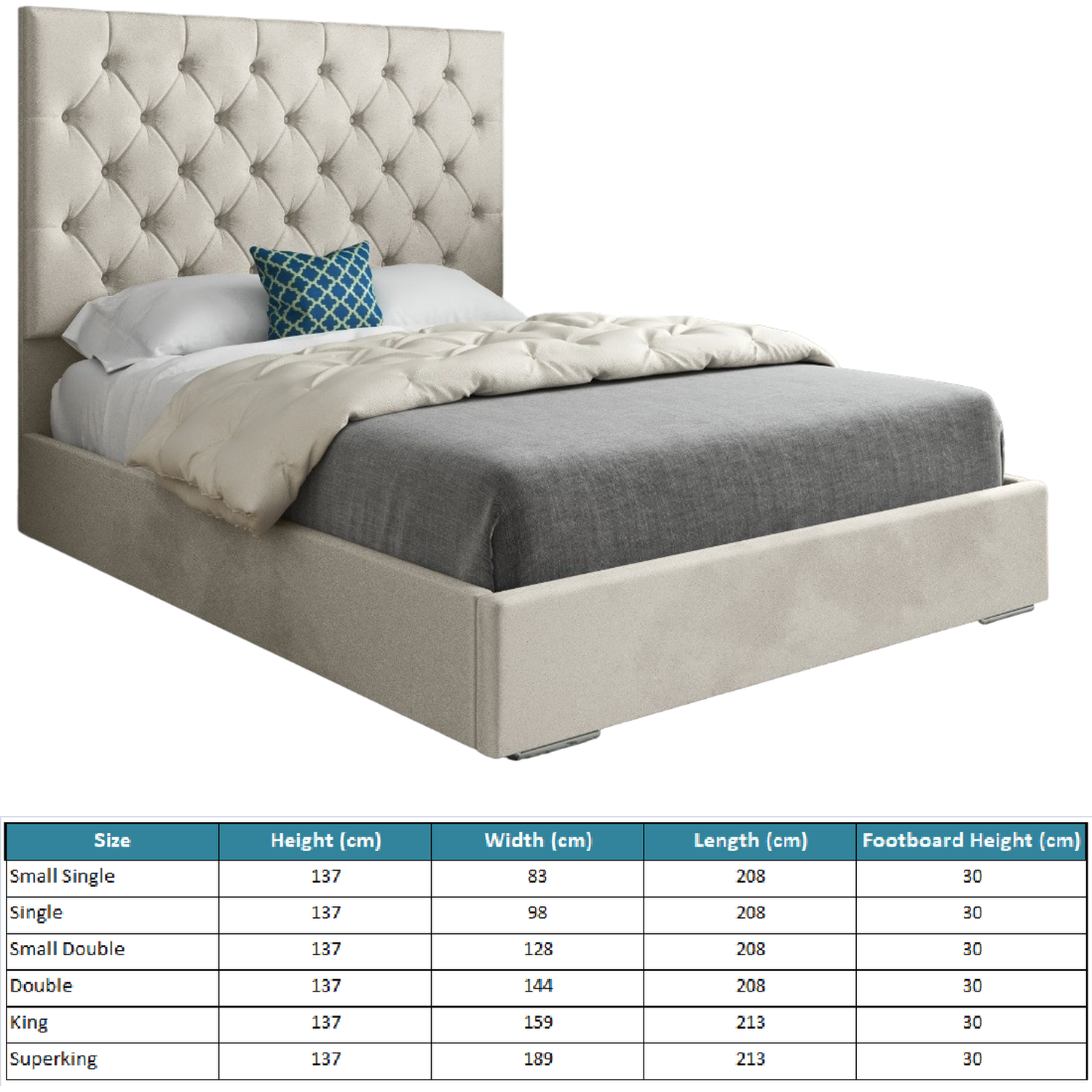 Alma Upholstered Soft Velvet Bed Frame - Cream Small Single