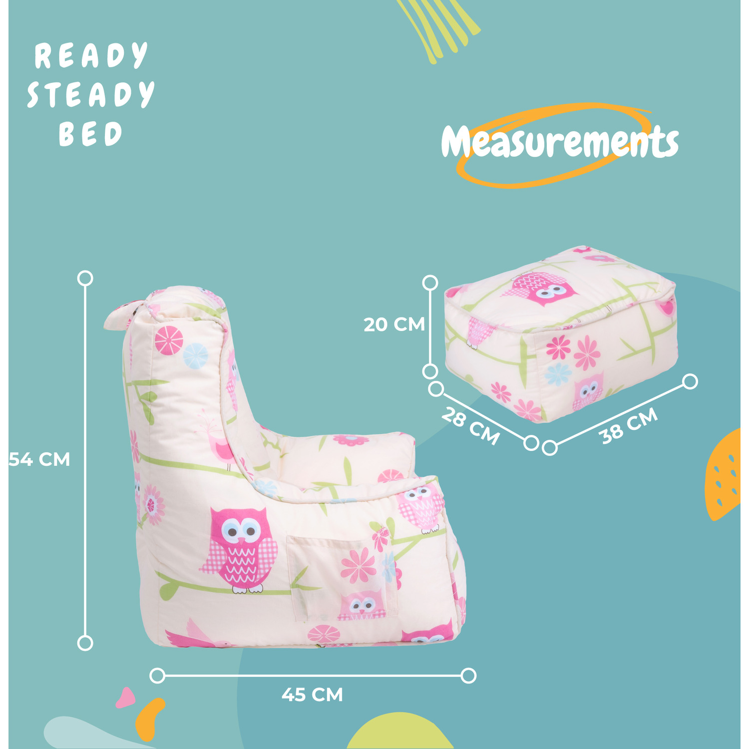 Kids Bean Bag Armchair With Footstool Printed Beanbag Chair Pouf - Owls Owls