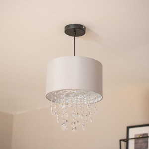 Lulu Grey Easy Fit Fabric Lampshade With Acrylic Jewel Bead Droplets