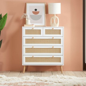 White Croxley 5 Drawer Rattan Chest shot 5067808