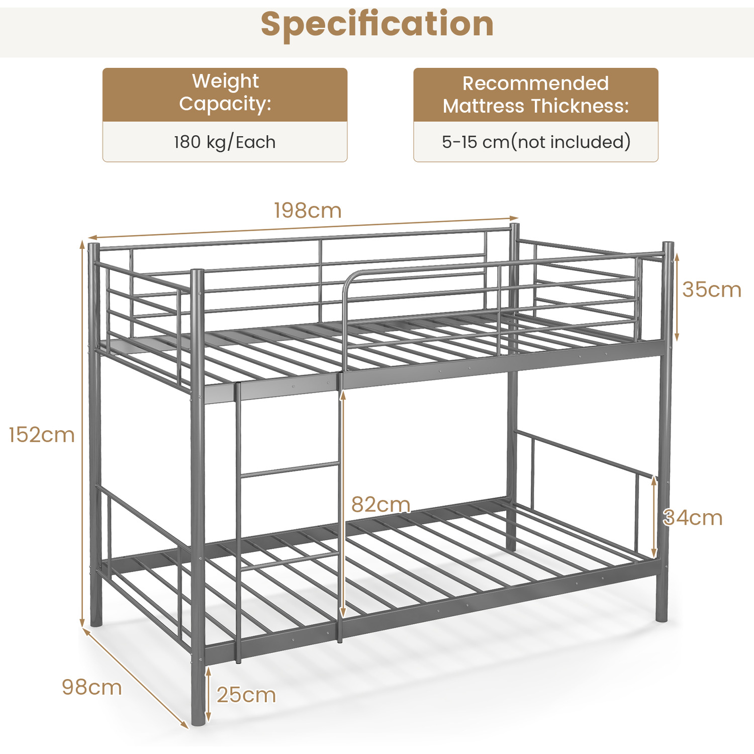 Single Bunk Bed Metal Twin Sleeper Bed - Silver