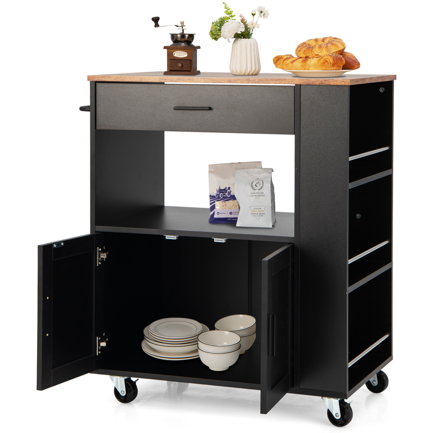 Rolling Kitchen Island Cart - Black