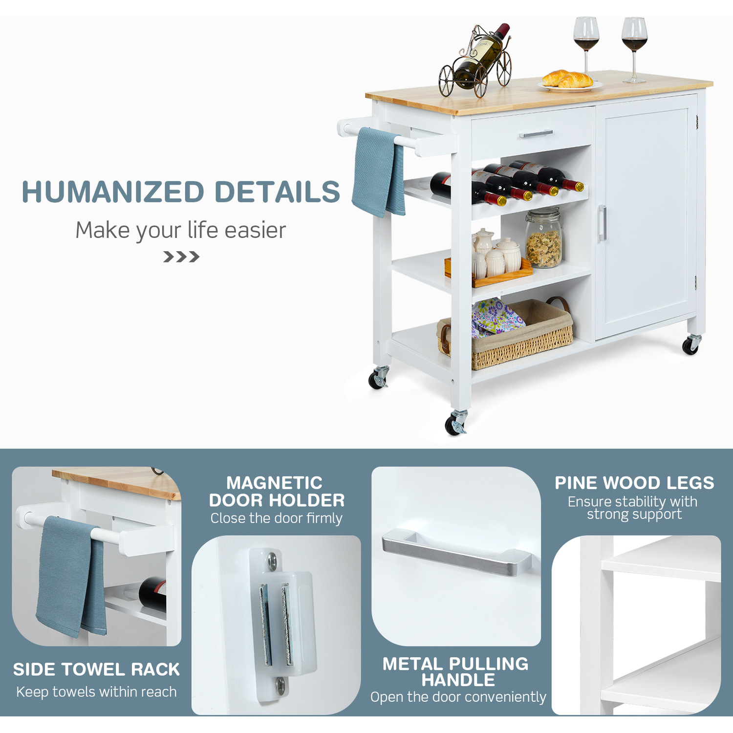 Premium Kitchen Island Rolling Trolley Cart with Storage