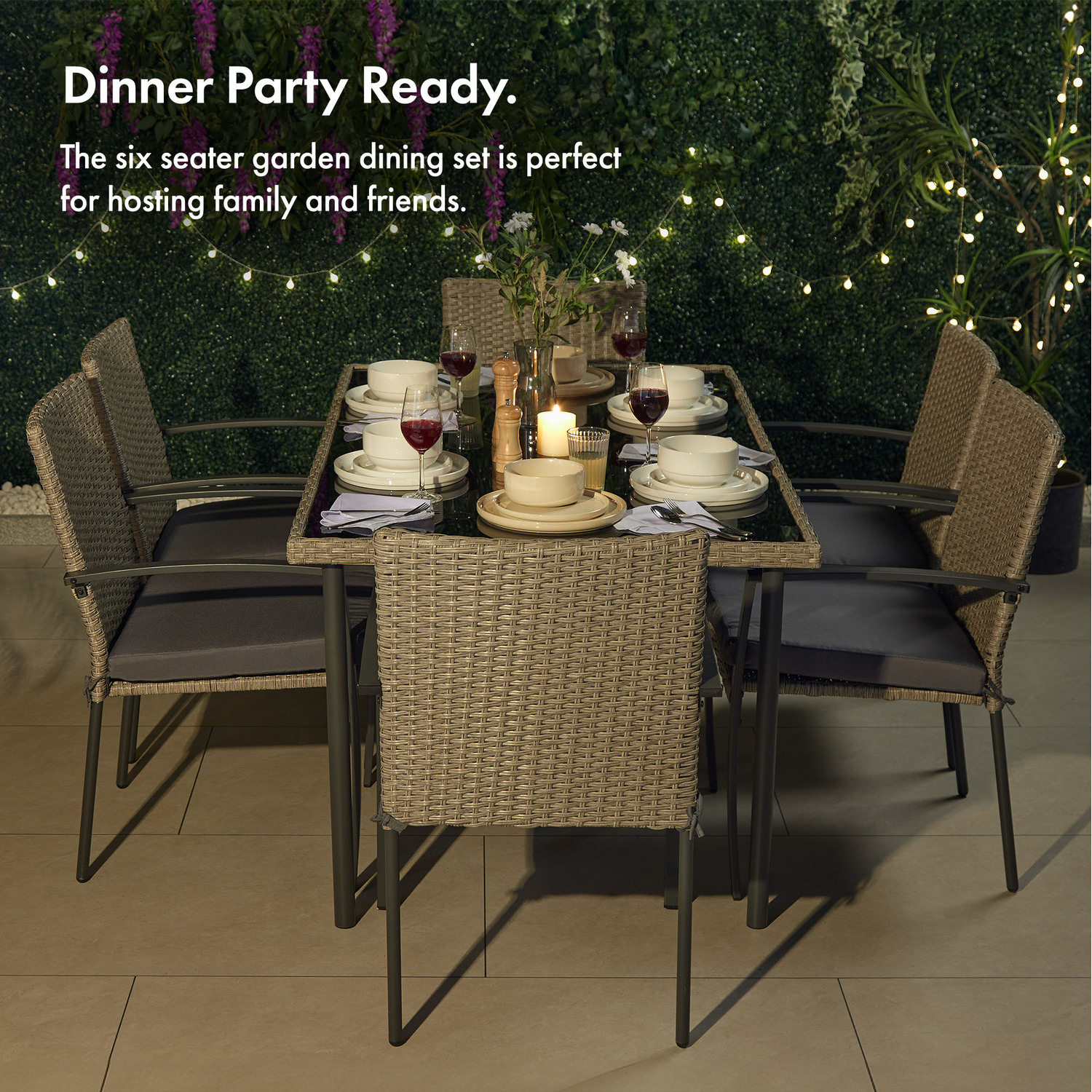 Garden Dining Table And Chairs Set 6 Seater - Natural