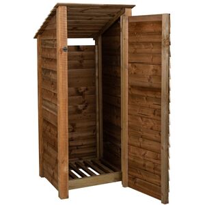 Single Bay Wooden Log Store With Reverse Roof And Door