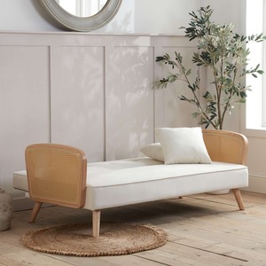 Rattan Sofa Bed White Boucle Fabric Birlea Lima 3 Seater