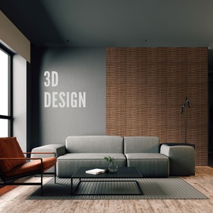 Matte Wooden / 6 3D Wall Panels (50cm x 50cm) PVC Cladding Panel in Soft Wave Design shot 5552494
