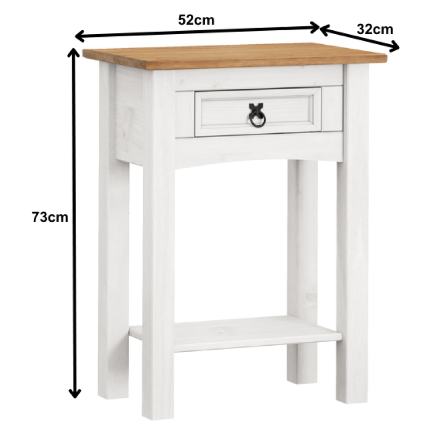 Corona 1 Drawer Console Table With Shelf Solid Wood Pine Wooden Hallway - Distressed White Wax