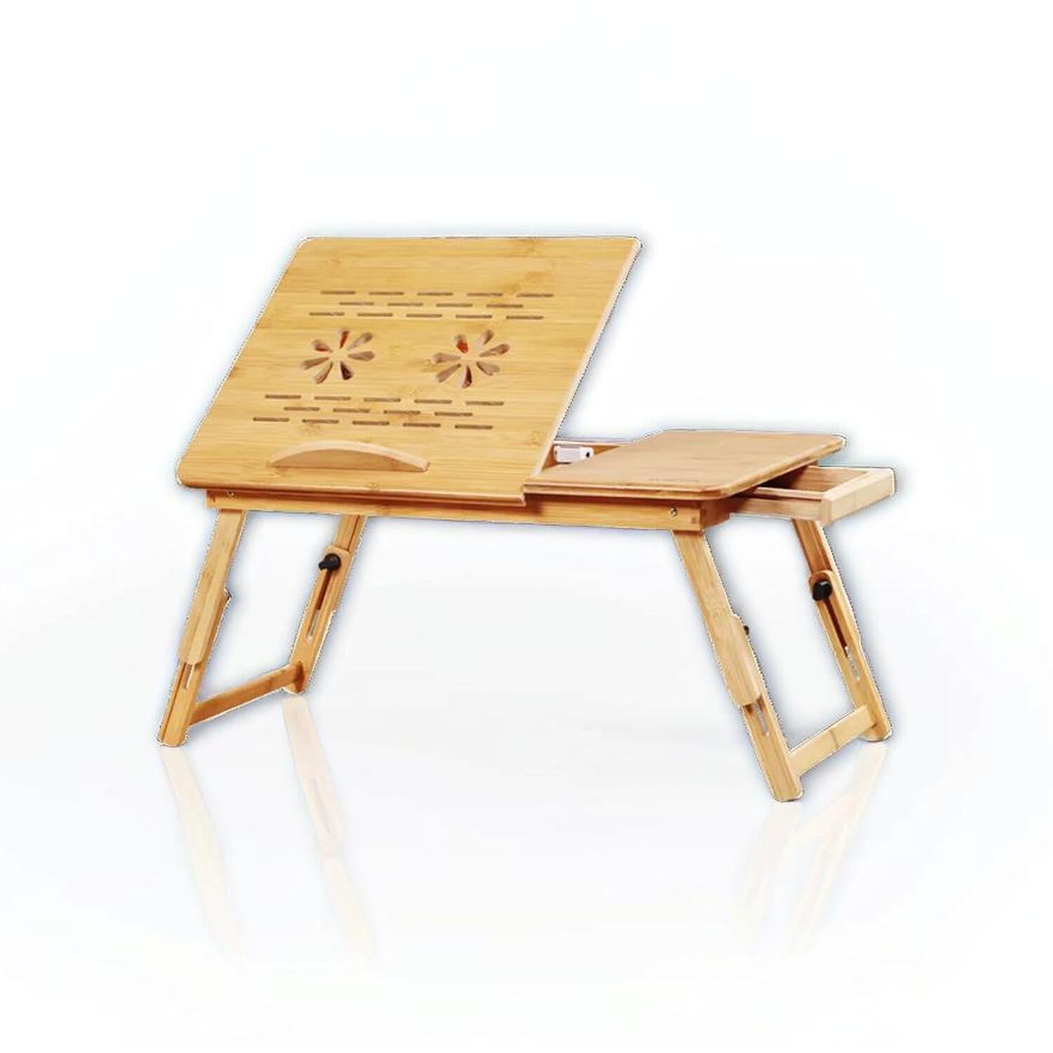 Adjustable Laptop Desk Stand And Folding Bed Table - Natural