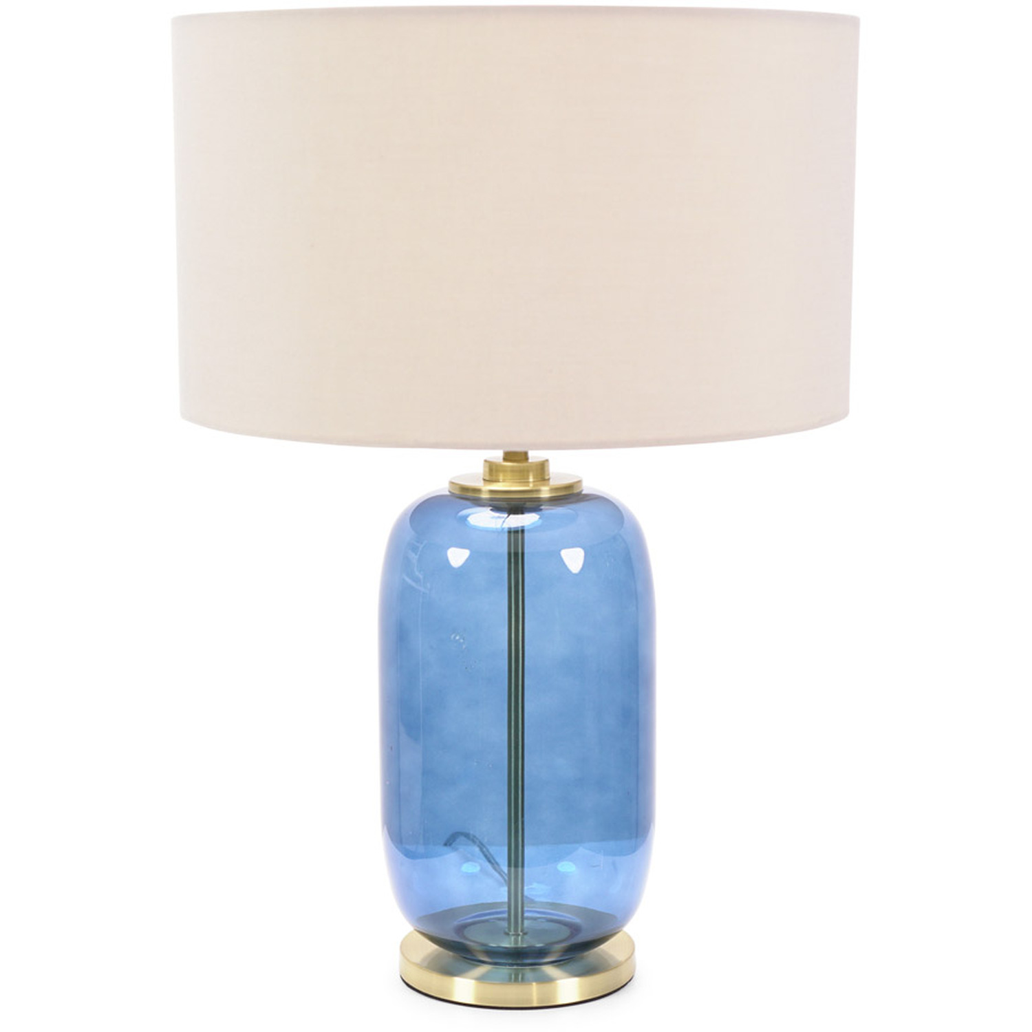 Leigh Fabric Drum Shade with Navy Blue Glass and Gold Trim Table Lamp - Natural
