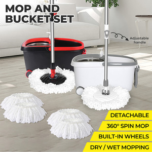 Spin Bucket and Mop Set with 2 Mop Heads