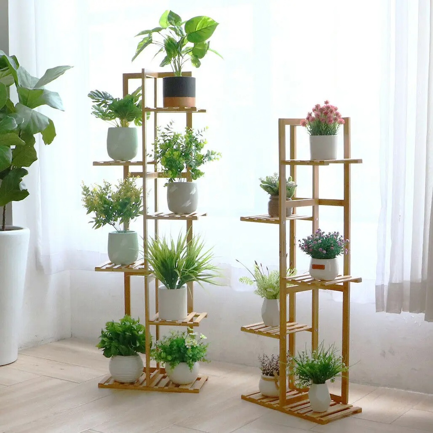 Set of 2 Wooden Plant Stands