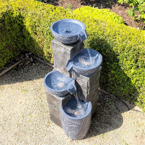 Guarda Tiered Cascading Bowls with Leaf Etch Design Water Feature