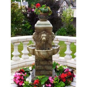 4 Lion Faces Freestanding Water Feature with Lights