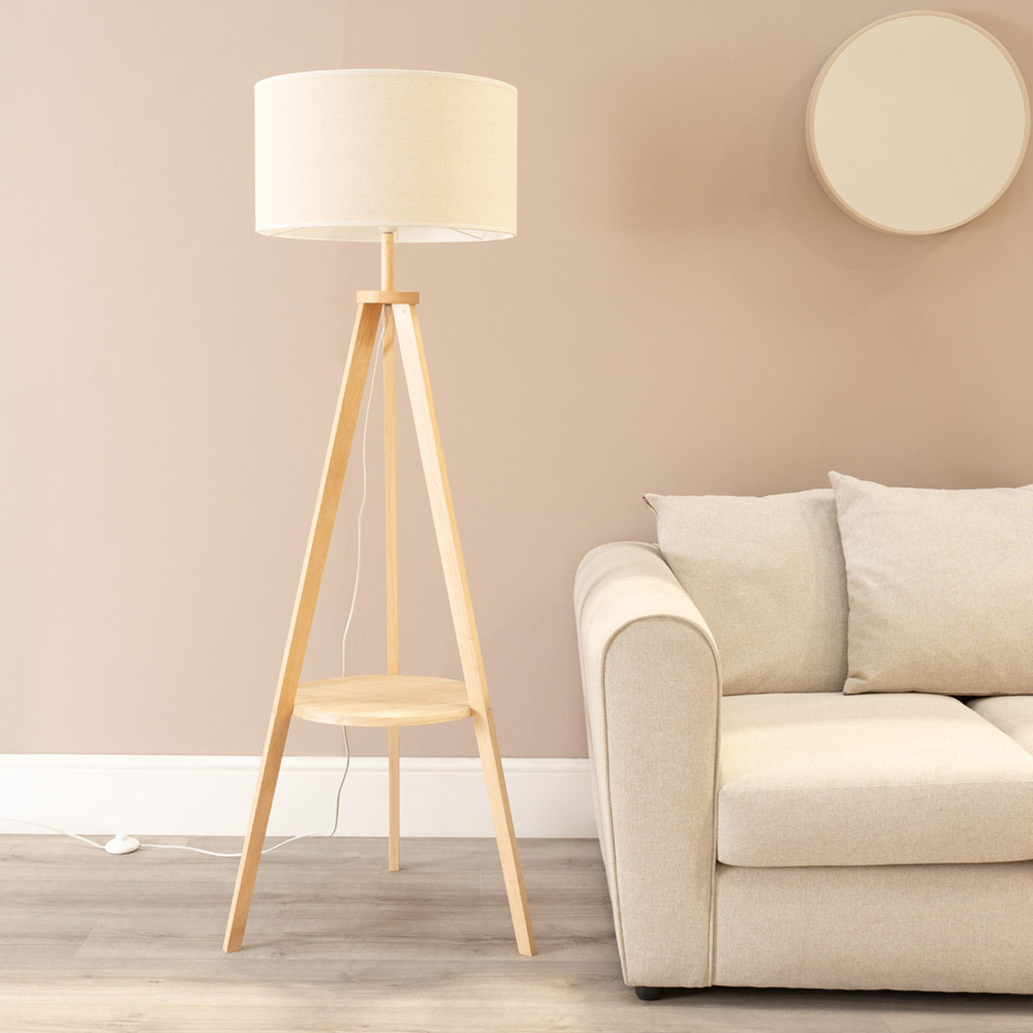 Image of Morrigan Wood Tripod Floor Lamp with&hellip;