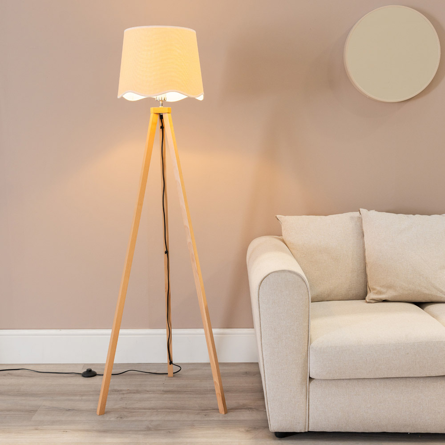 Image of Barbro Natural Wood Tripod Floor Lamp&hellip;