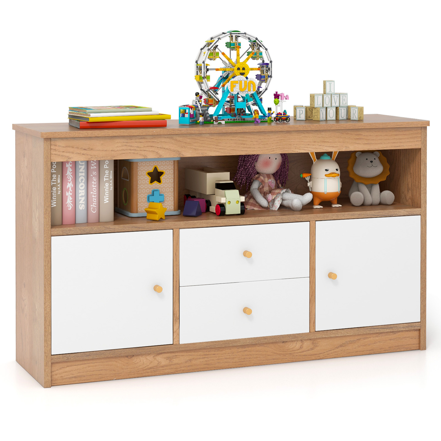 Kids Toy Organizer Bookshelf Storage Chest - Brown
