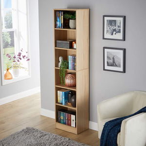 Oak Effect Home Source Clara Tall Narrow Storage Bookcase  shot 7021655