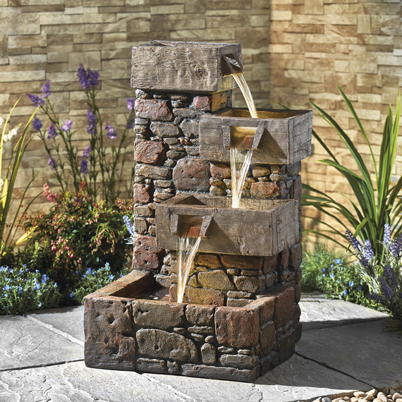 Cubic Cascading Pebble Wall Water Feature with LED Lighting