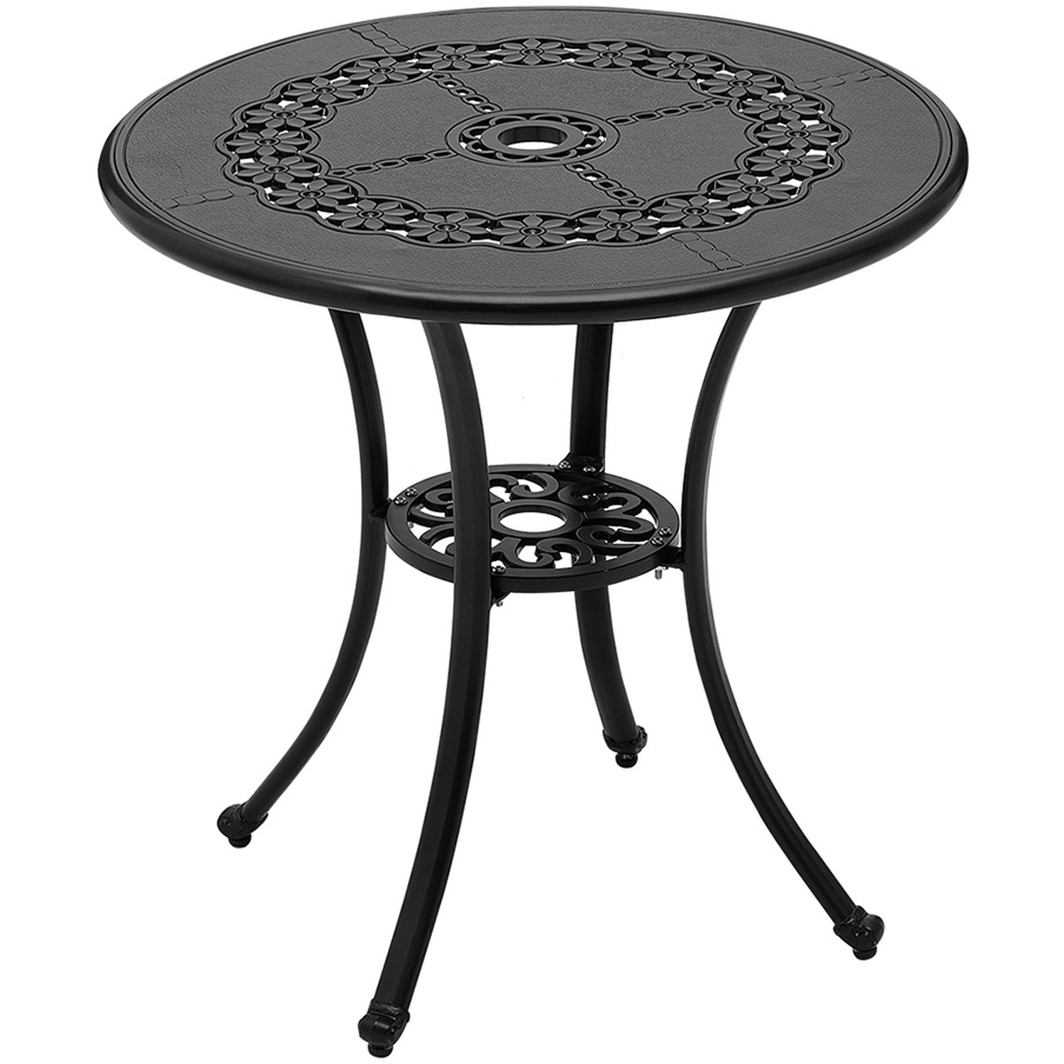 Cast Aluminium Round Patio Dining Table With 2 Stacking Chairs Set - Black