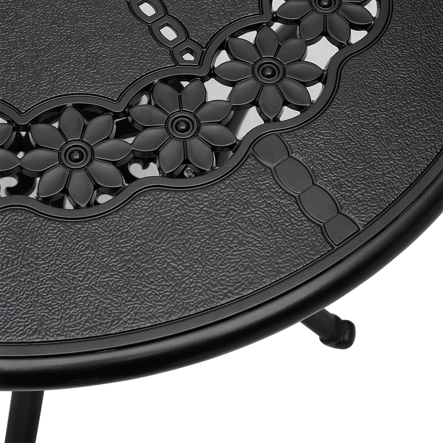 Cast Aluminium Round Patio Dining Table With 2 Stacking Chairs Set - Black