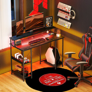 HOMCOM Reversible Computer Desk with Power Outlet Light LED