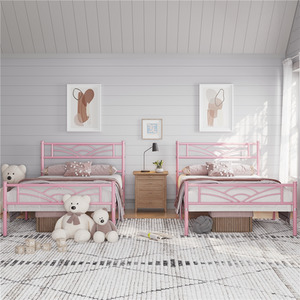 Pink / Single Metal Bed Frame with Cloud Design shot 7344595