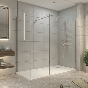 Chrome Walk in Wetroom Clear Glass 110cm Wide 215mm Return Panel