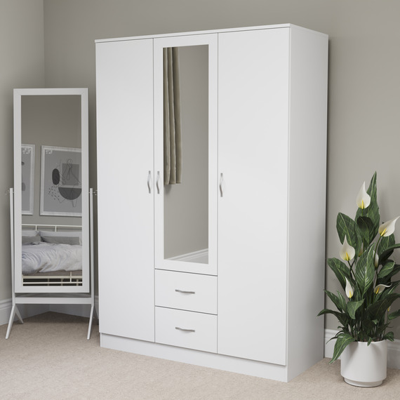 Vida Designs Riano 3 Door 2 Drawer Mirrored Wardrobe