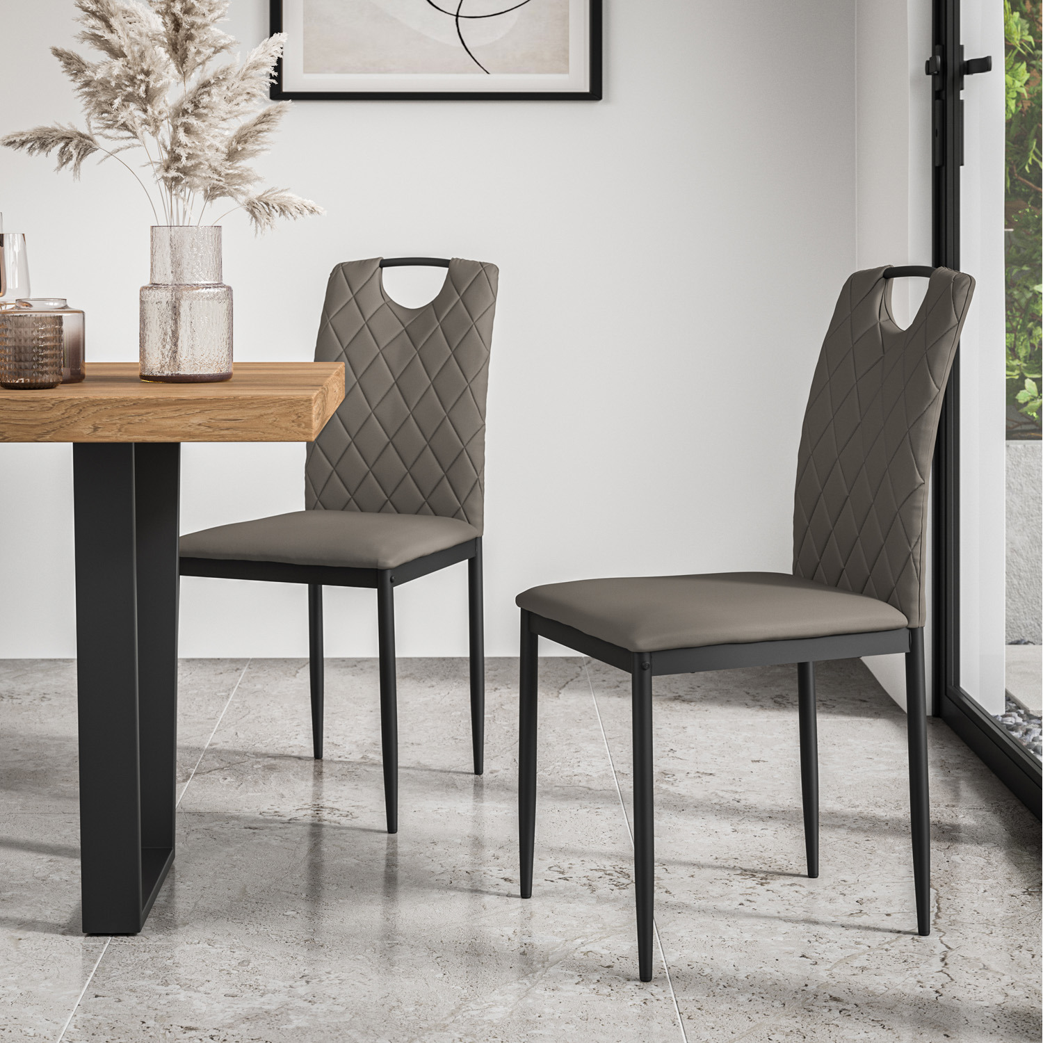 Donni Dining Table And Chairs Concrete Effect Top W 4-6 Monza Faux Leather Chair - Grey 4