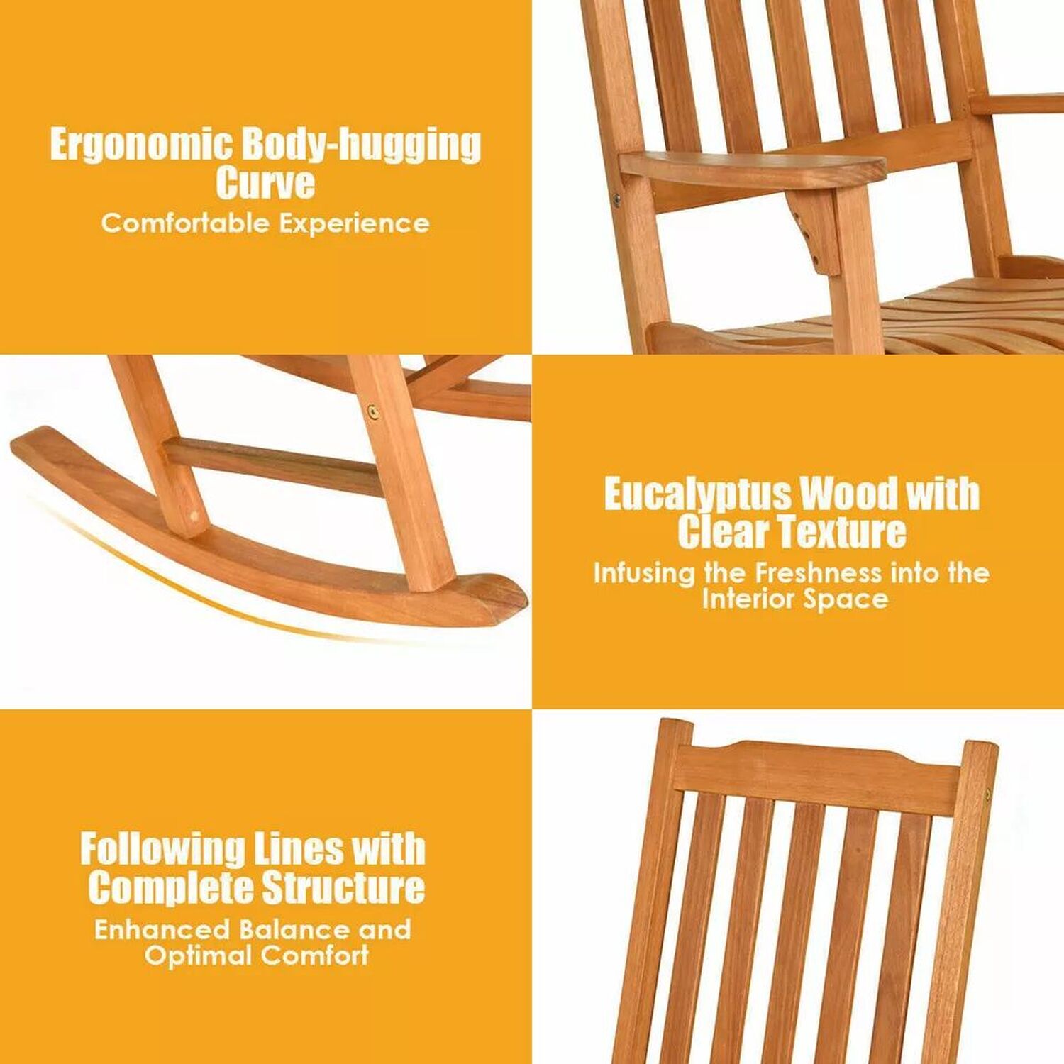 Wooden Rocking Chair Bistro Set With Table - Natural
