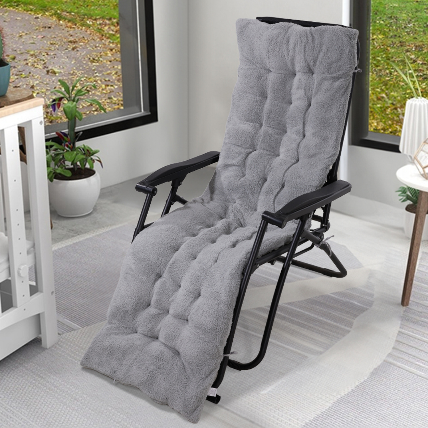 Livingandhome Reversible Sherpa Fleece Chair Cushion Thicken Pad - Grey / 160Cm
