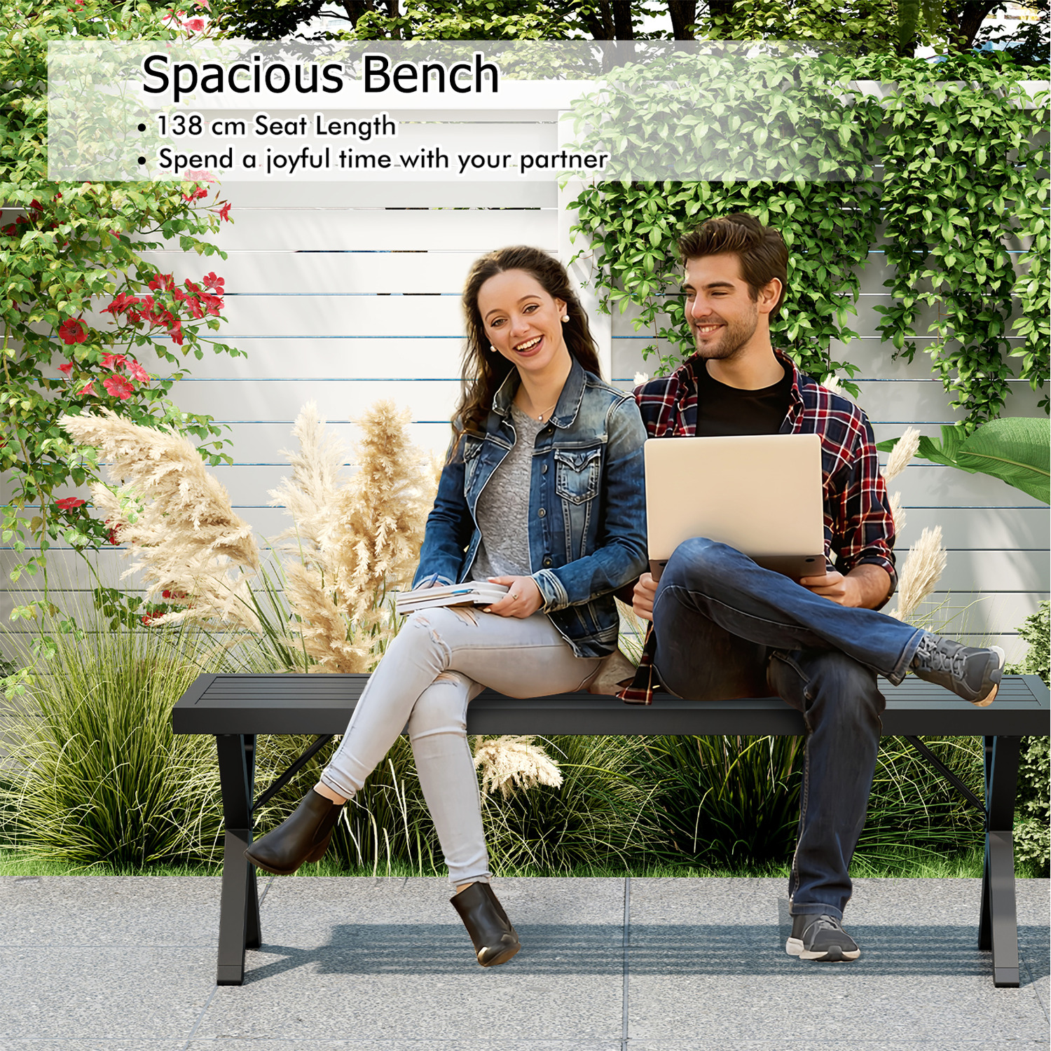 Outdoor Backless Loveseat Bench - Black