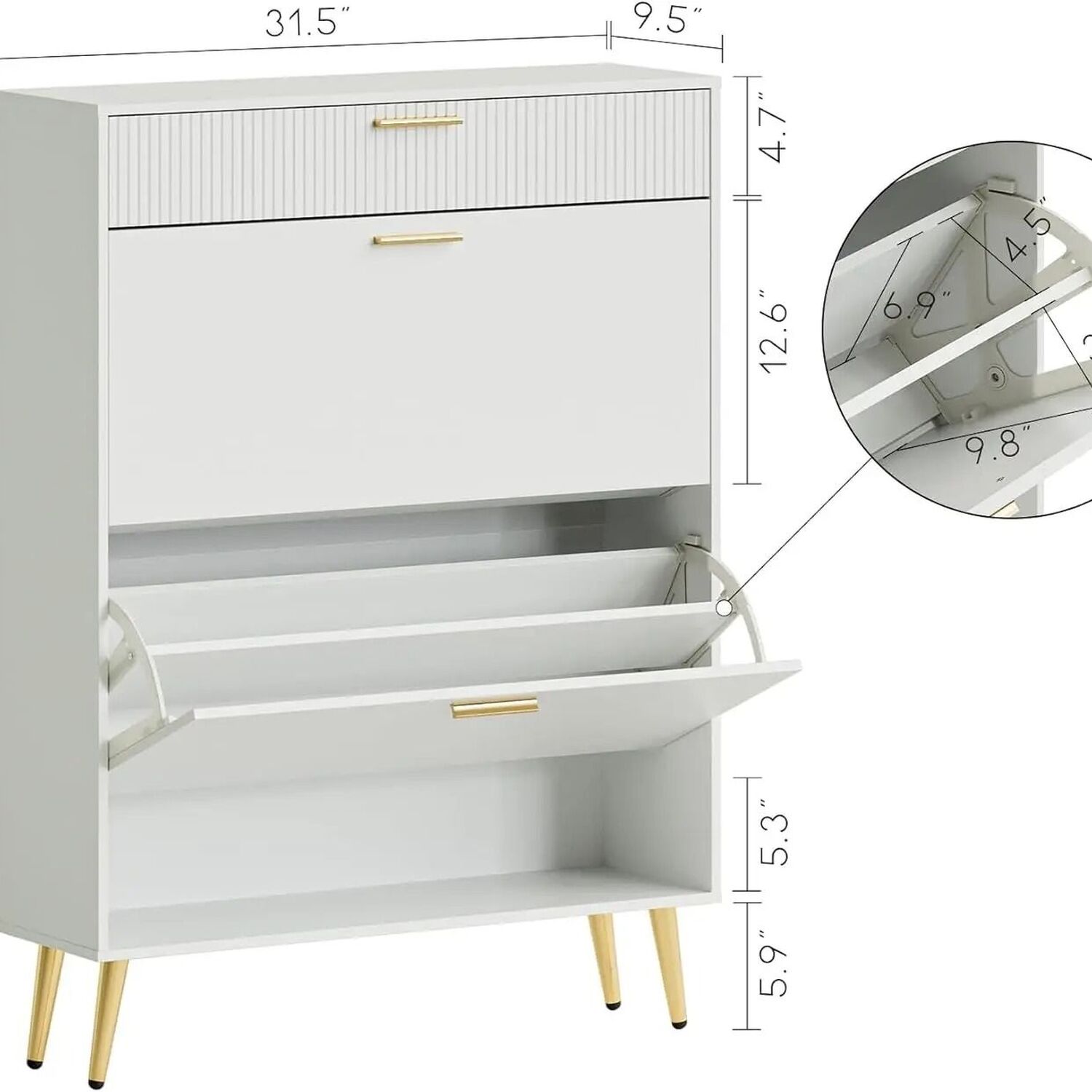 Shoe Cabinet Storage With 2 Flip Drawers White - White