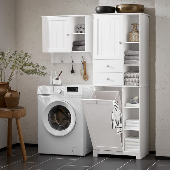 SoBuy Mackworth Tall Floor Mounted Cabinet with Laundry Basket