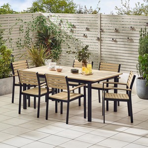 Outdoor Wood Table and Chairs Set - Malva Teak Wooden Extending Table and Chairs