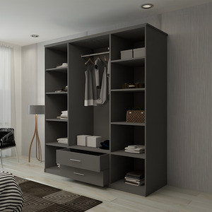 Grey Modern 4 Door Hinged Wardrobe with Mirror and Drawers shot 8689197