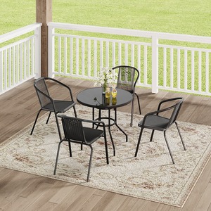 Outdoor Tempered Glass Garden Table with Four Rattan Chairs