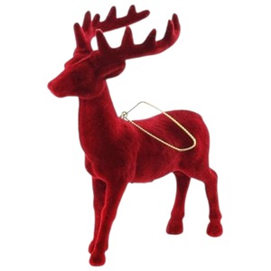Flocked Reindeer Hanging Decoration 12cm