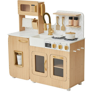 Realistic Wooden Play Kitchen with Accessories