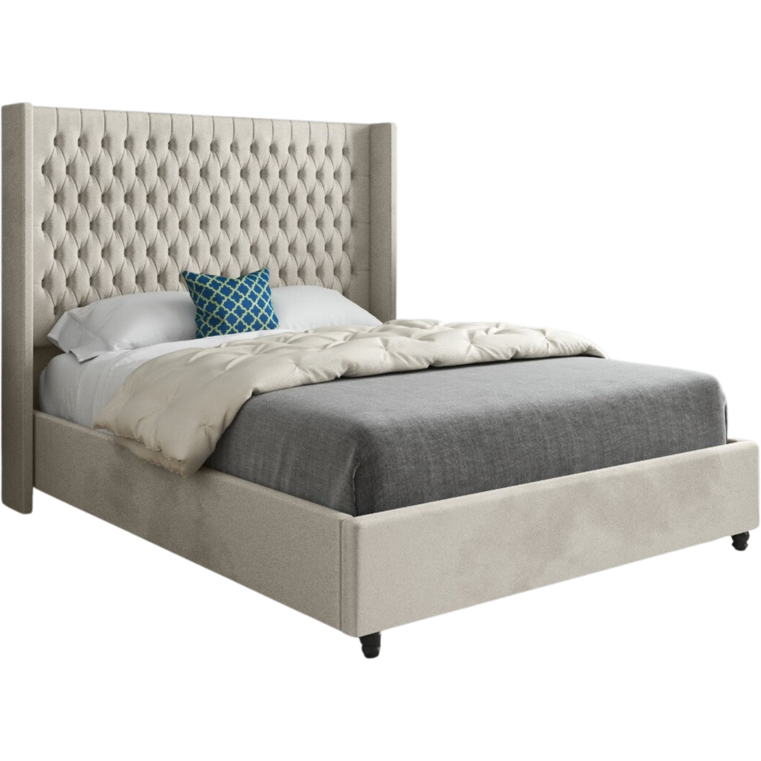 Serenova Soft Velvet Upholstered Straight Winged Bed Frame - Cream King