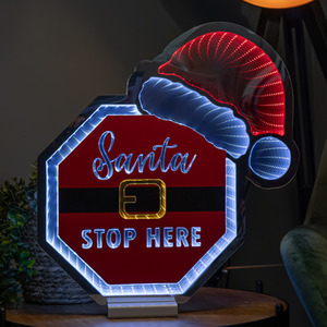 Light up Christmas Santa Stop Here Sign Infinity Light