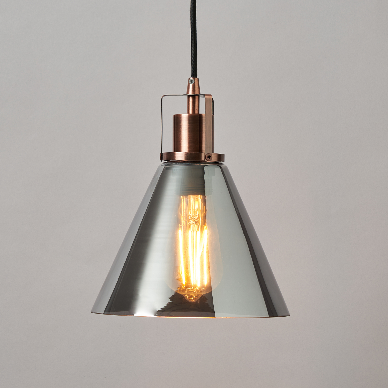 Clara Pendant Ceiling Light With Smoke Shade - Copper