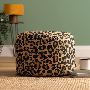 Icon Milano Leopard Soft Woven Kyoto Round Footstool Bean Bag, Multicolour