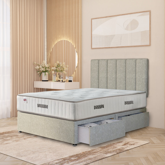 Austin Linen Fabric Storage Divan Bed Hybrid Orthopaedic Mattress 32