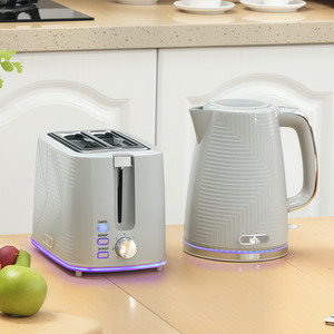 HOMCOM 1.7L 3000W Rapid Boil Kettle and Toaster Set Crumb Tray Grey