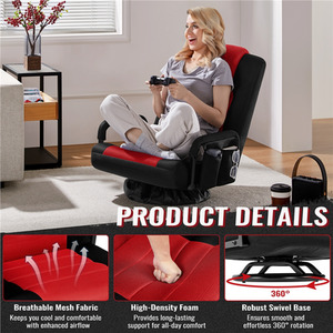 Red Yaheetech Floor Gaming Chair with Adjustable Backrest shot 11553779