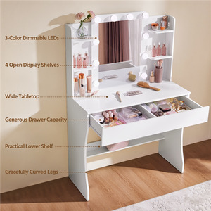 White Yaheetech Dressing Table Vanity Desk with Mirror and Lights shot 11565779